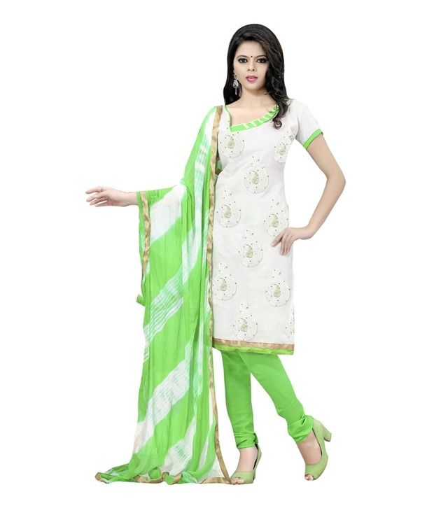 Fabdeal White Colored Chanderi Silk Embroidered Dress