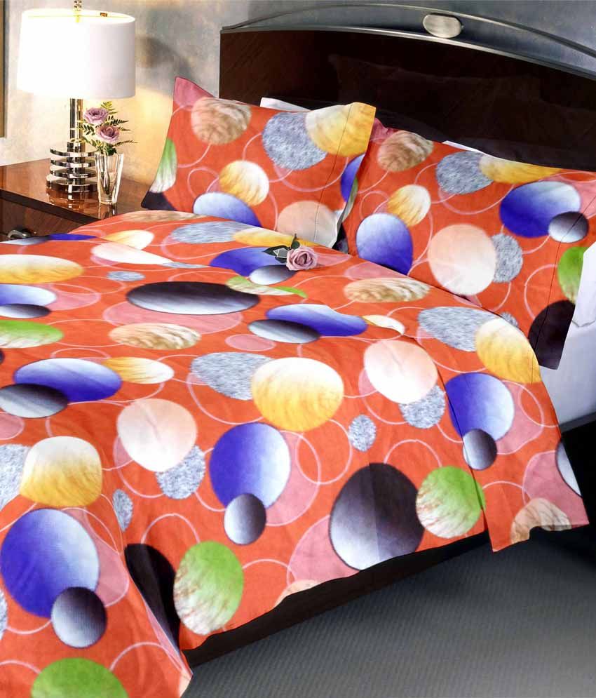 Uber Urban Multicolour Printed Cotton 1 Double Bed Sheets With 2