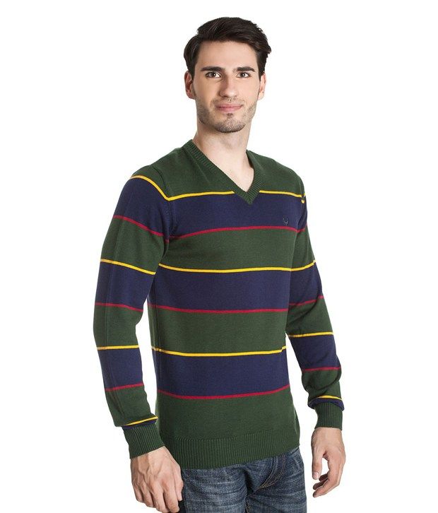 Allen Solly Green Cotton Blend V-neck Sweaters - Buy Allen Solly Green Cotton Blend V-neck 