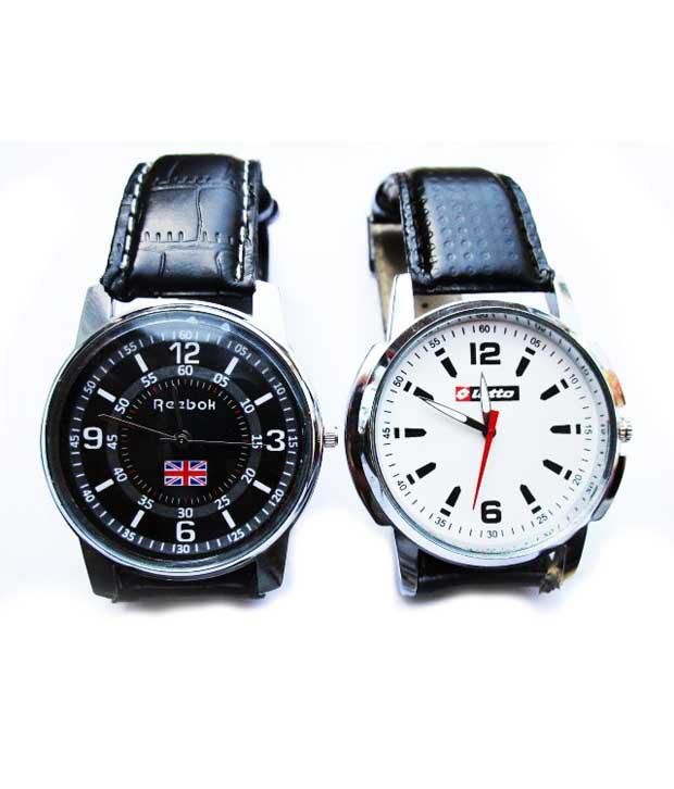 reebok black leather watch