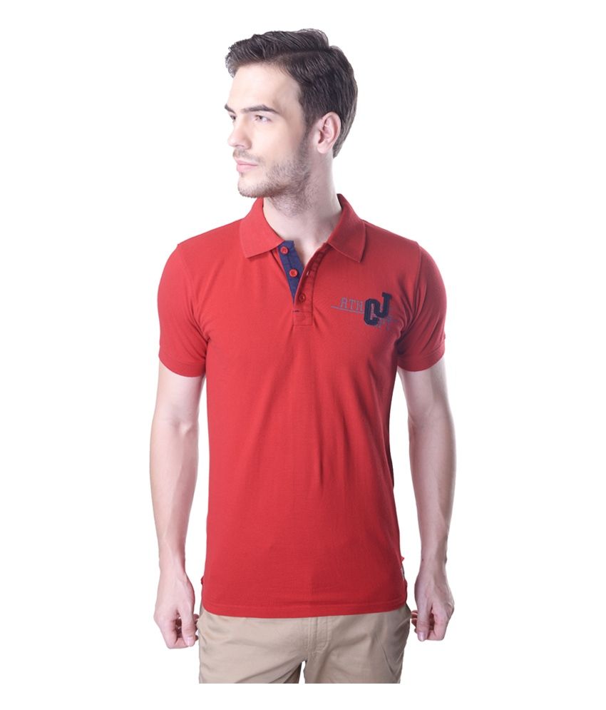 Carve Red Cotton Enzyme Washed Stripers Polo T-Shirt - Buy Carve Red ...