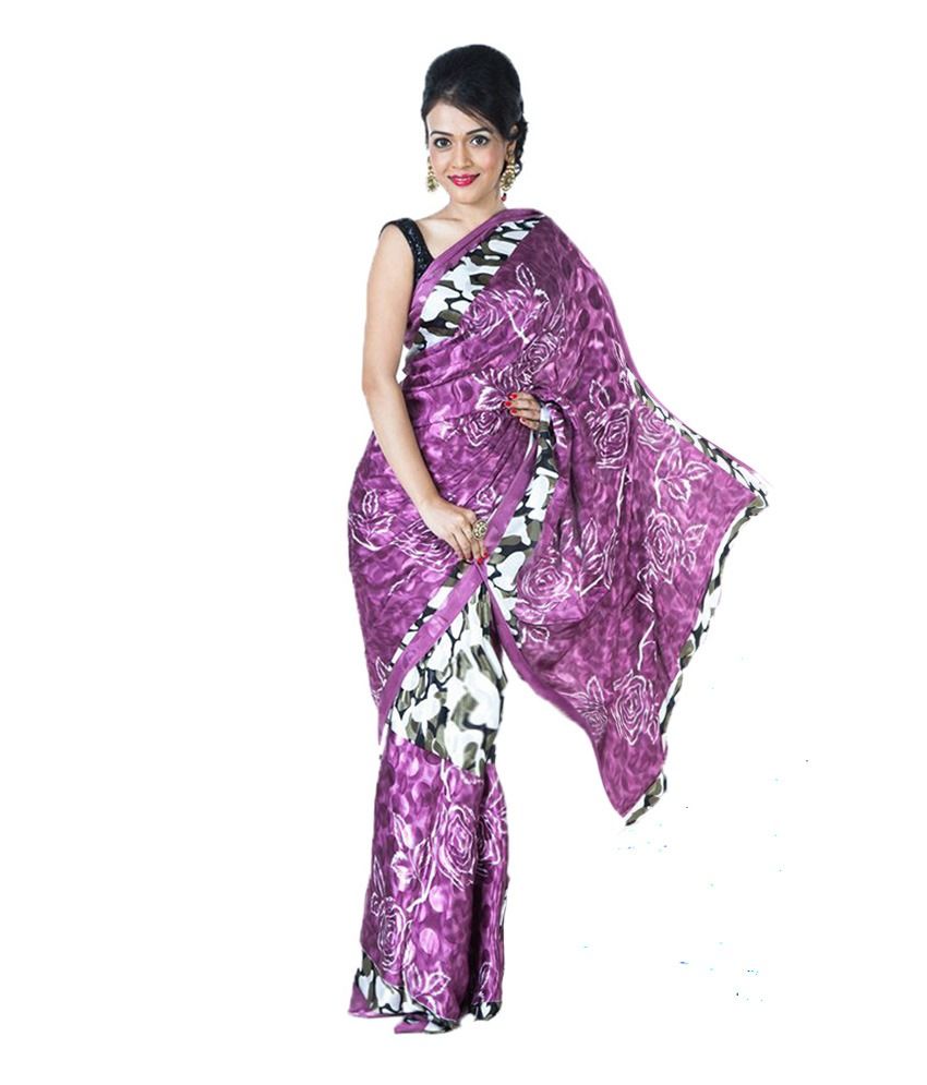 Ssmitn Purple Art Crepe Saree Buy Ssmitn Purple Art Crepe Saree Online At Low Price