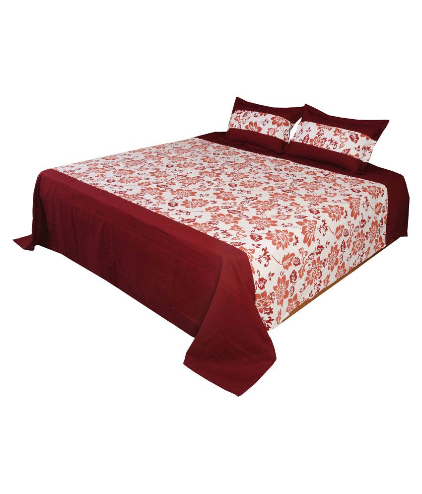 Home Colors Floral Brown Cotton King Size Bedspread With 2 Pillow Cover ...