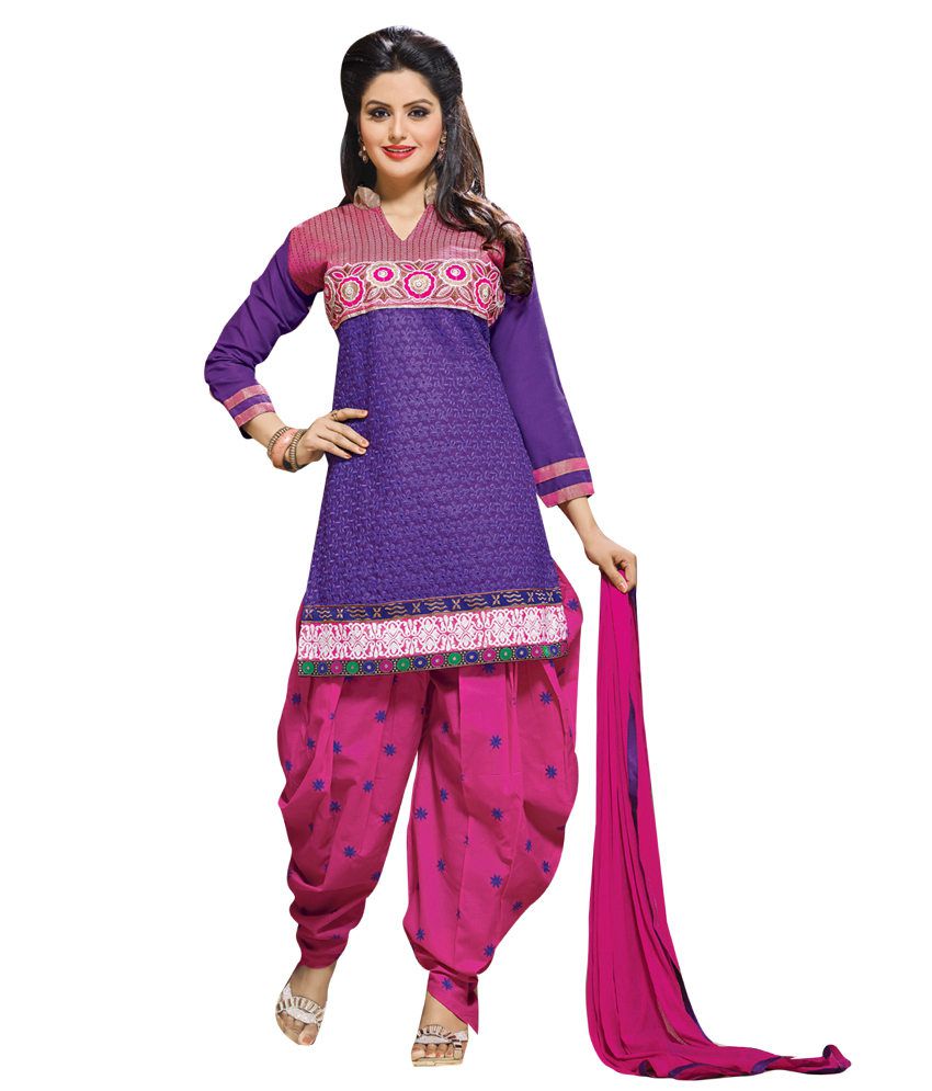 Vibes Punjabi Pure Cotton Straight Fit Dress Material - Purple - Buy ...