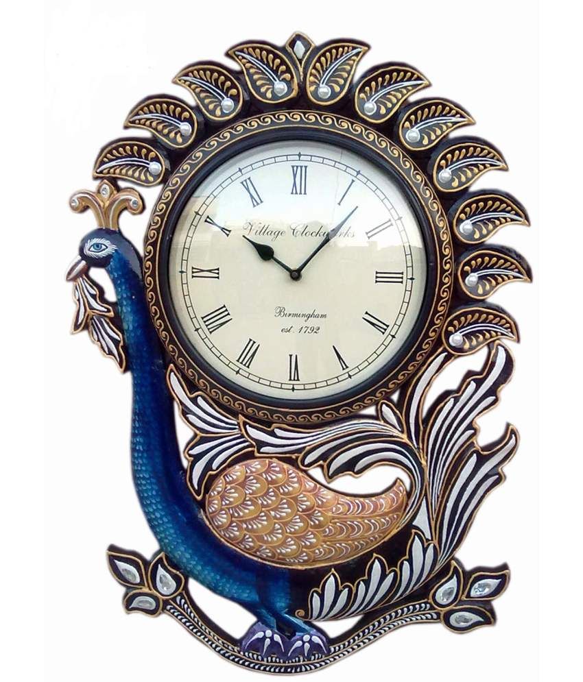 Ethnic India Art Peacock Wooden Carving Wall Clock Buy