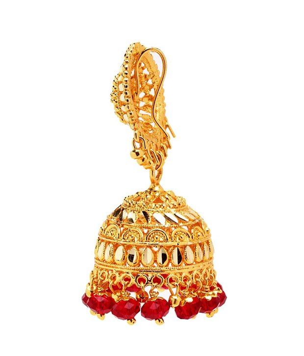 Matar Mala Chain and Gold Plated Red Beaded Jhumki Combo ...