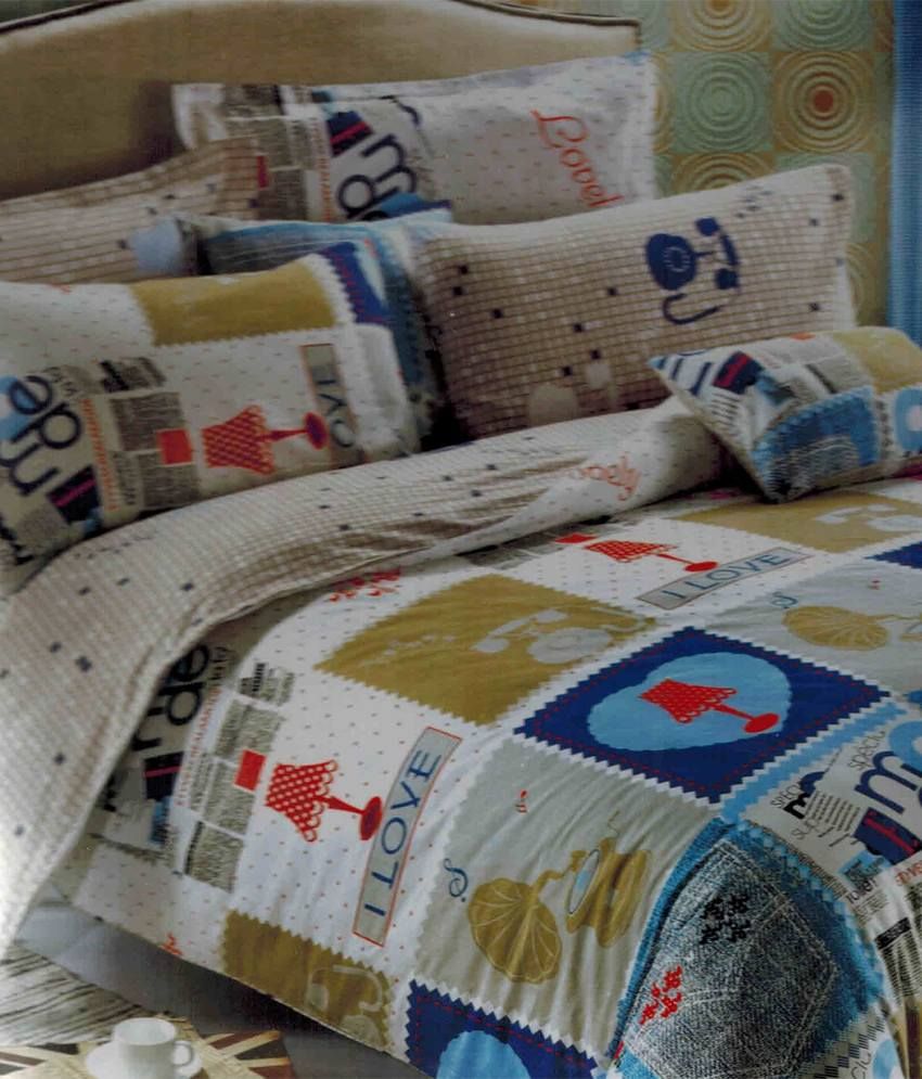 Tima Multicolor Cotton Printed Double Bed Sheet With 2 Pillow Cover