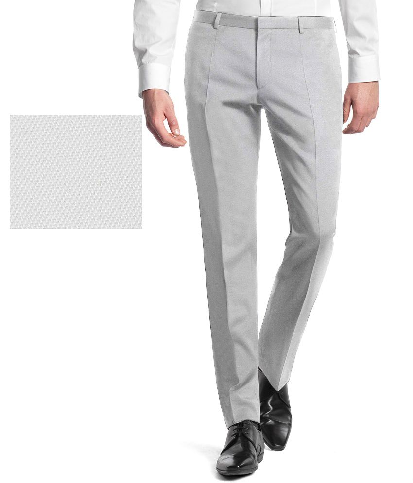     			Gwalior Suitings White Poly Blend Unstitched Pant Pc