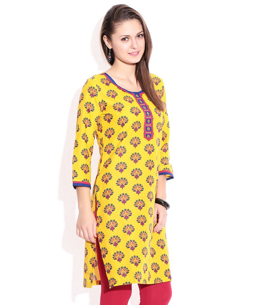 Rangriti Yellow Printed Cotton Kurti - Buy Rangriti Yellow Printed ...