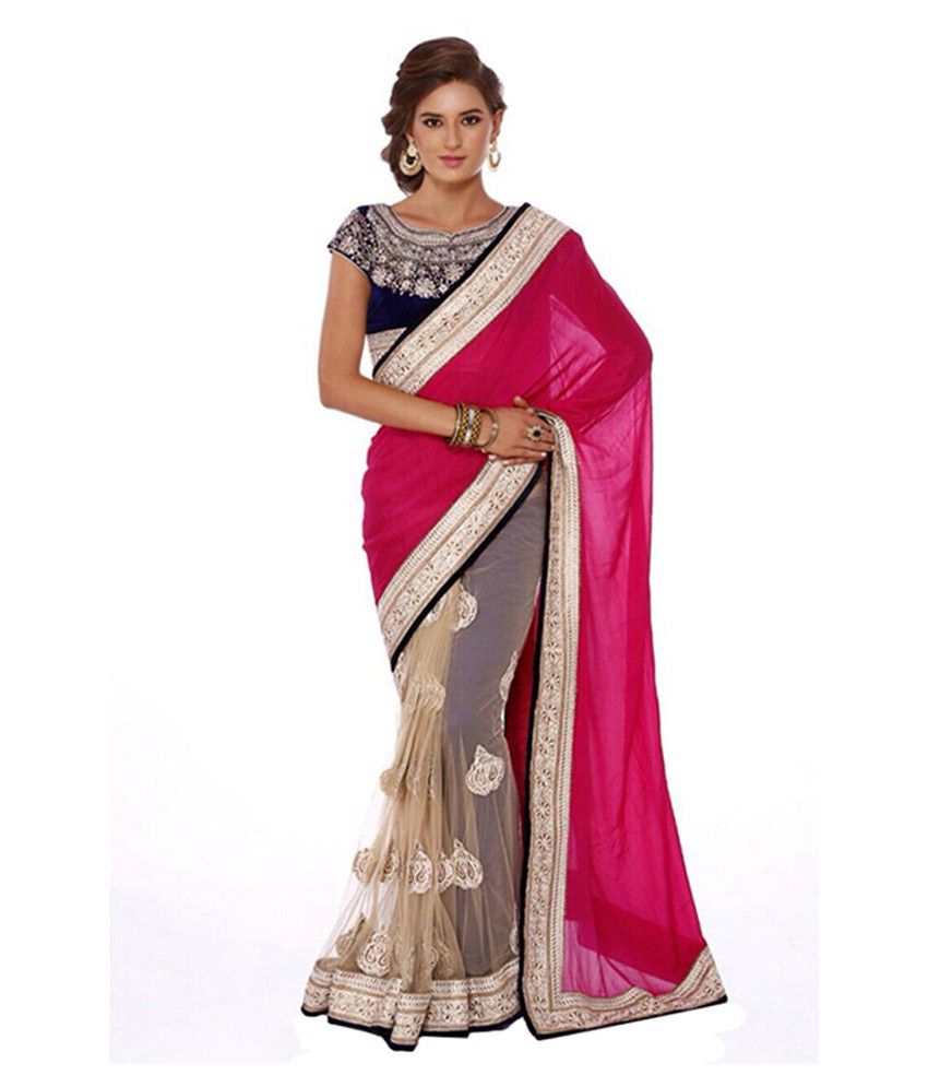 Ambika Sarees Red and Beige Net Saree - Buy Ambika Sarees Red and Beige ...