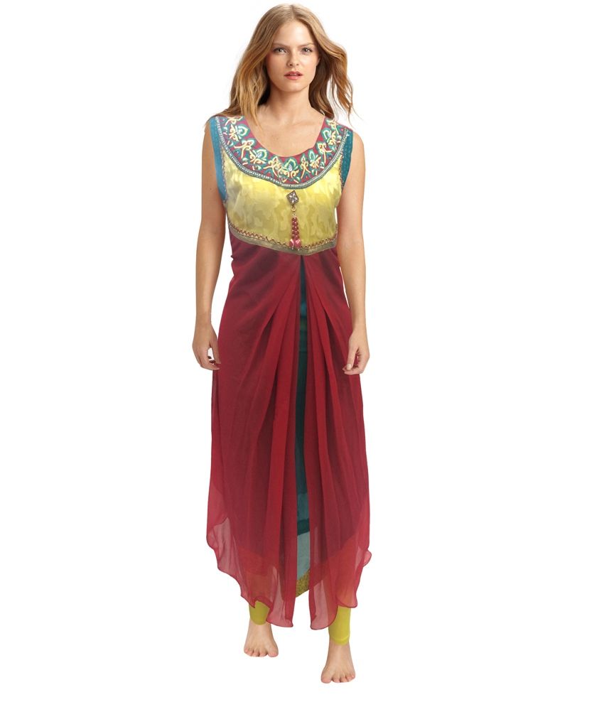 red kurti neck design