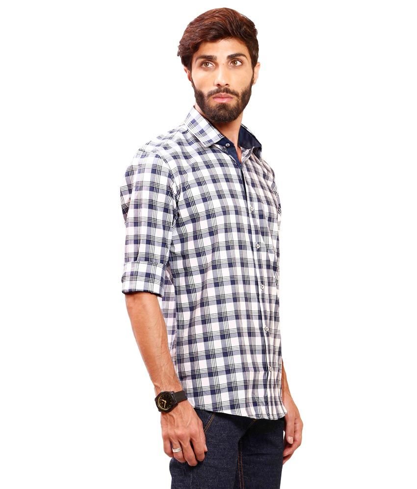 Dockweiler Blue 100 Percent Cotton Slim Semi Formal Shirt - Buy ...