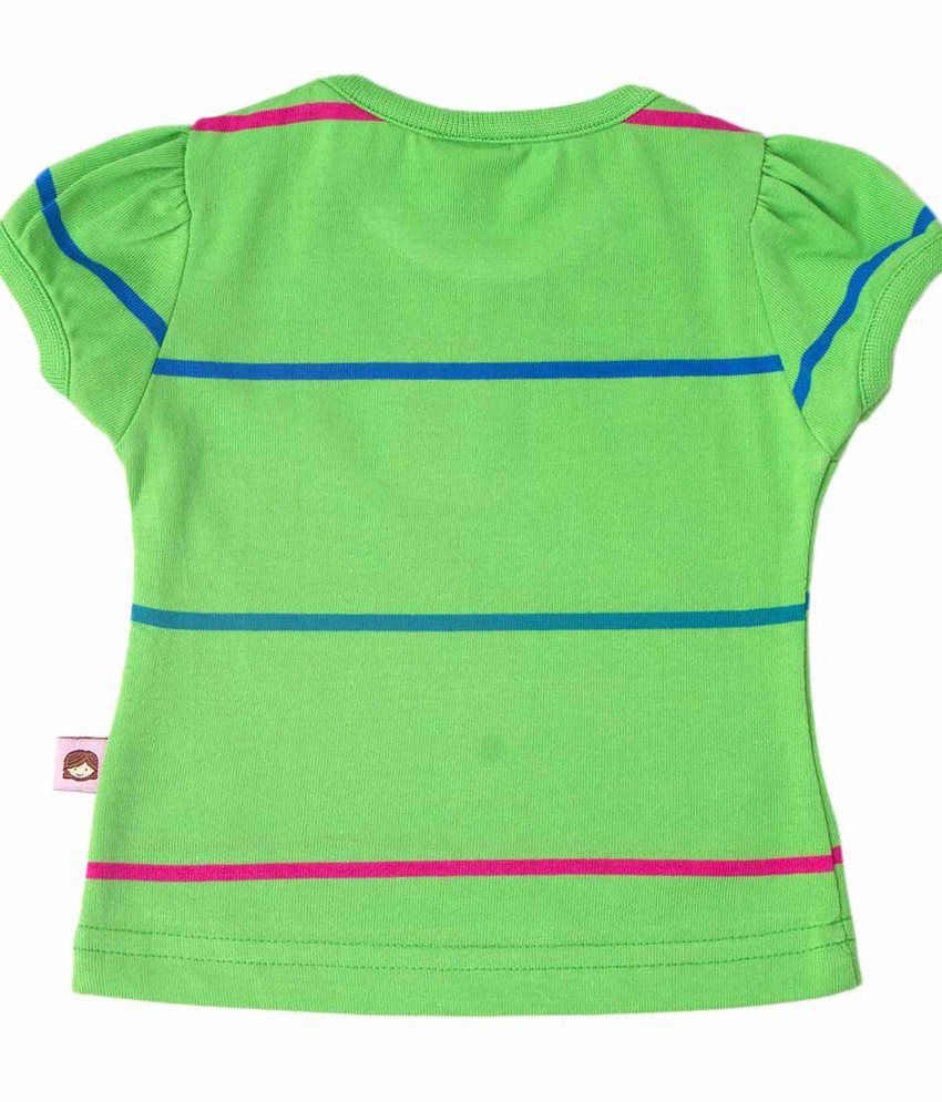 Toffy House Green Cotton Blend Graphic & Patch Work Round Half Tops