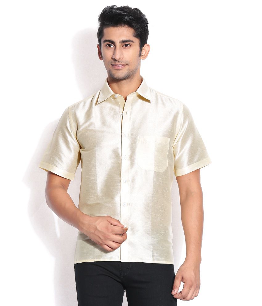 Vivyaan Beige Silk Semi Formal Shirt - Buy Vivyaan Beige Silk Semi ...