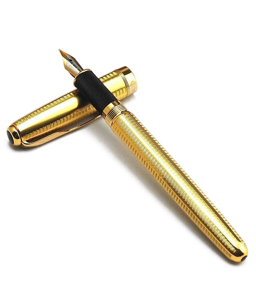 Jinhao 601 Arrow Clip Gold Color Wave Patter Fountain Pen 18KGP M Nib Size 