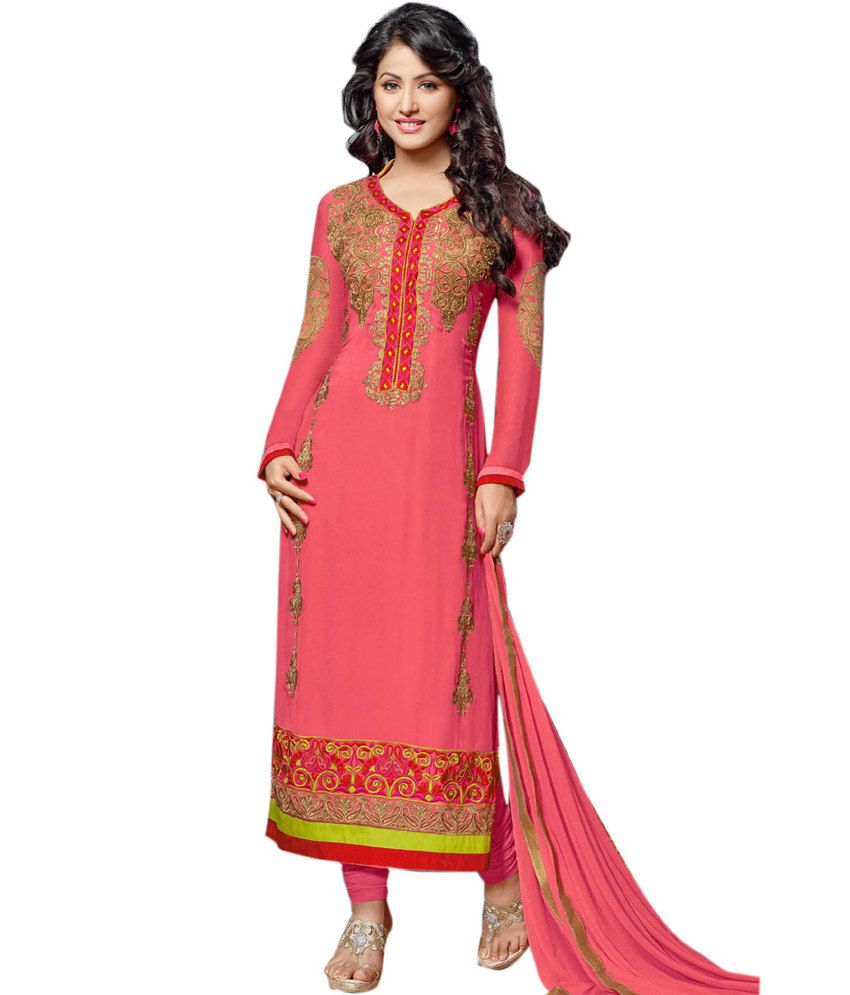 Khantil Peach Semi Hina Khan Ankle Dress