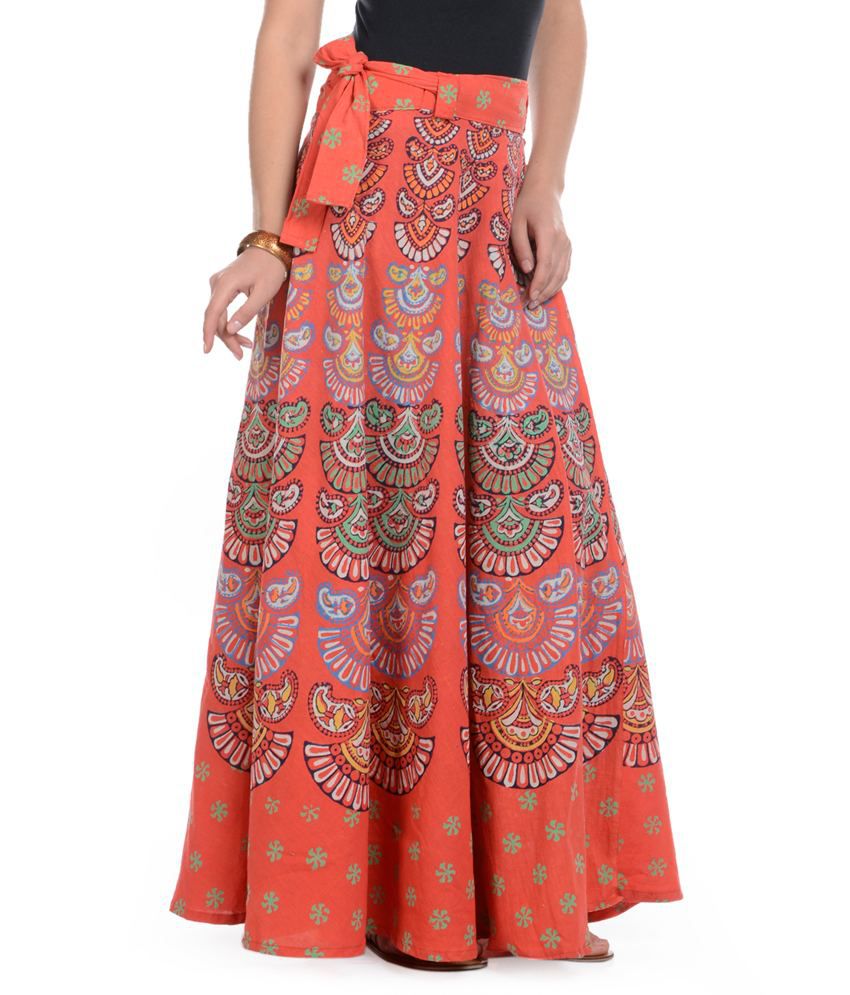 Buy Rajasthani Sarees Orange Cotton Skirts Online at Best Prices in ...