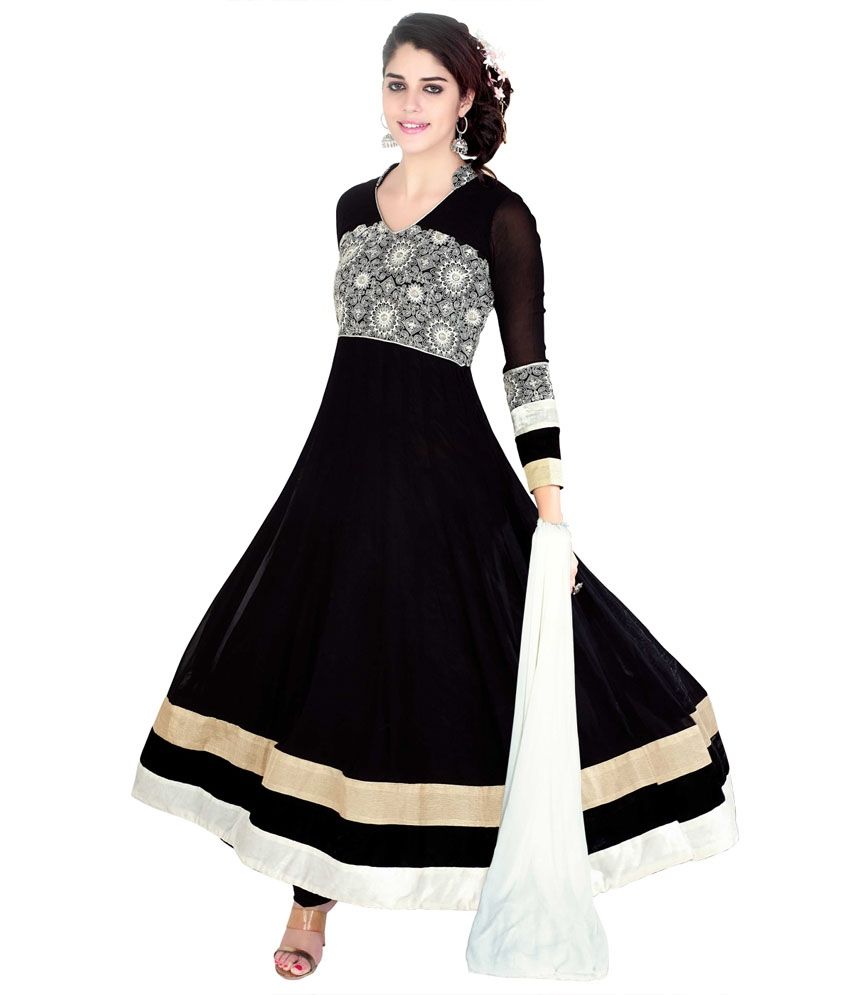 Surat Tex Black Color Indian Wear Embroidered Pure Georgette Semi ...