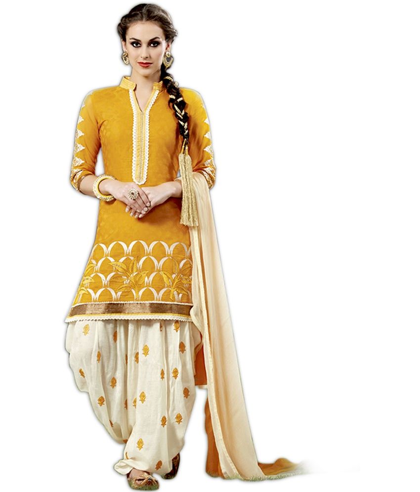 yellow and white patiala suit