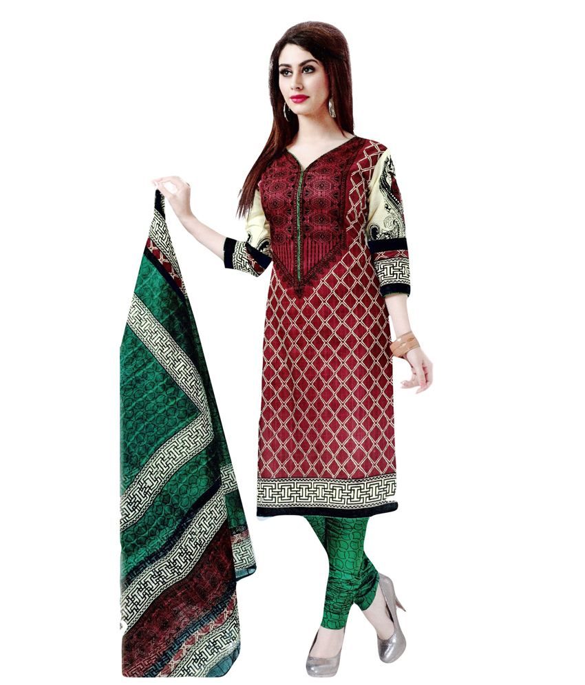 Aarvi Multicoloured Cotton Unstitched Dress Material - Buy Aarvi ...