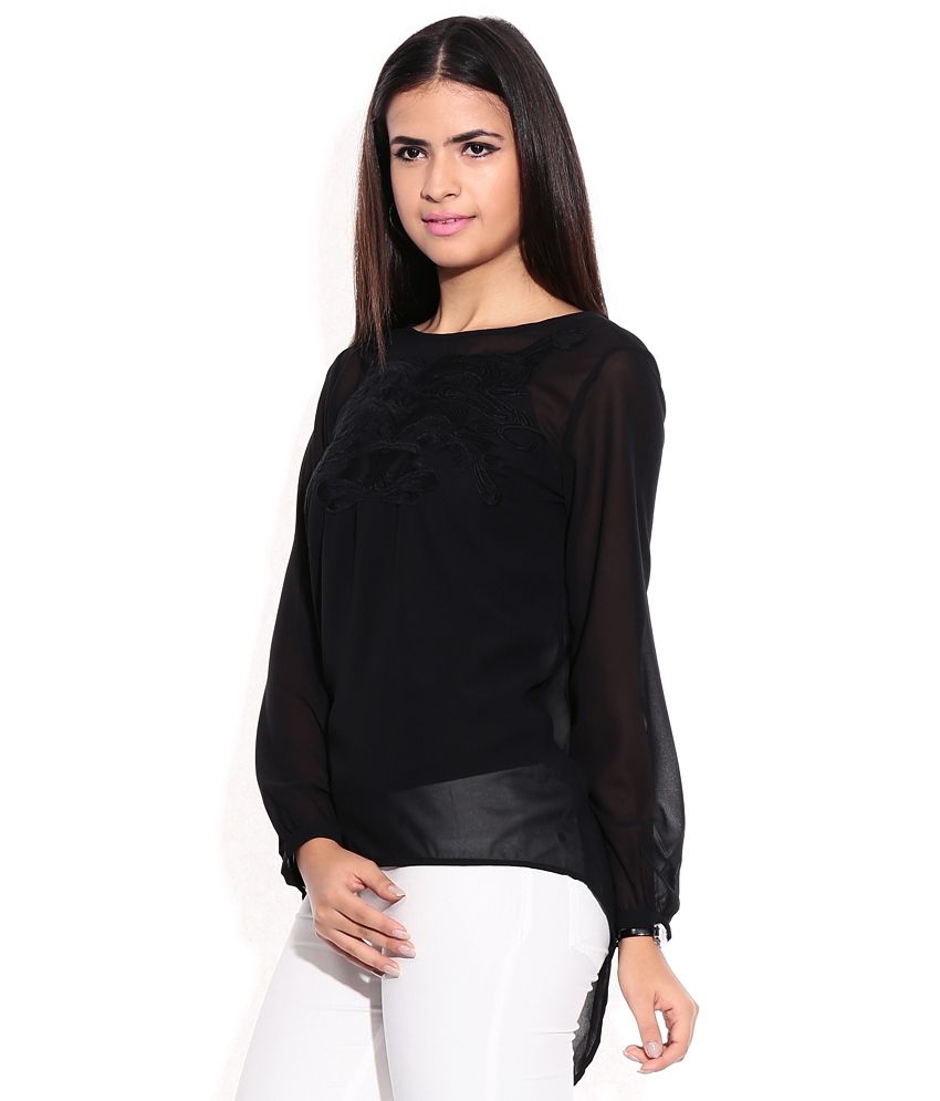Wills Lifestyle Black Poly Georgette Top - Buy Wills ...