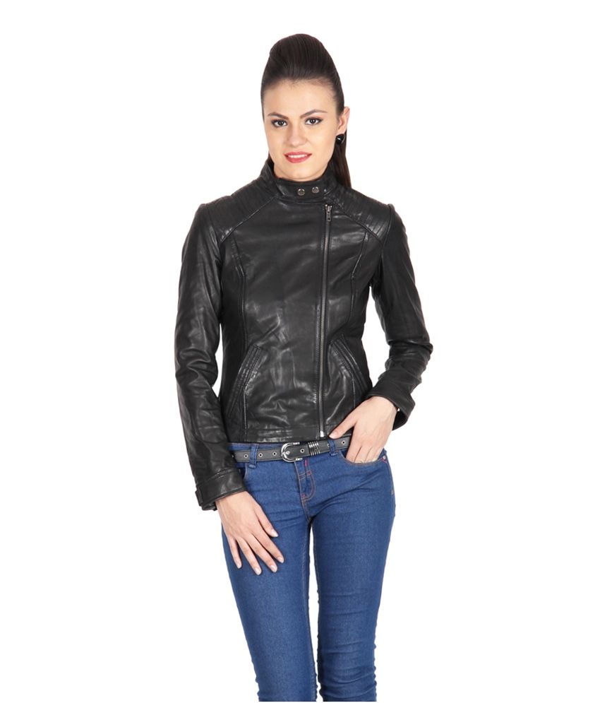 Buy Justanned Black Leather Chinese Collar Jackets Online at Best ...