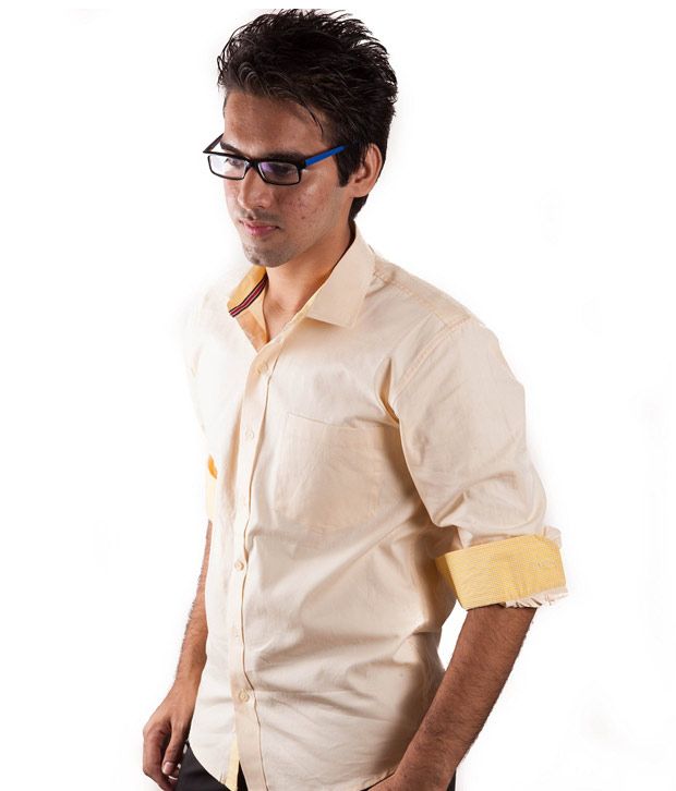 Elle Et Lui Semi Formal Light Yellow Solid Oxford Weave Shirts - Buy 