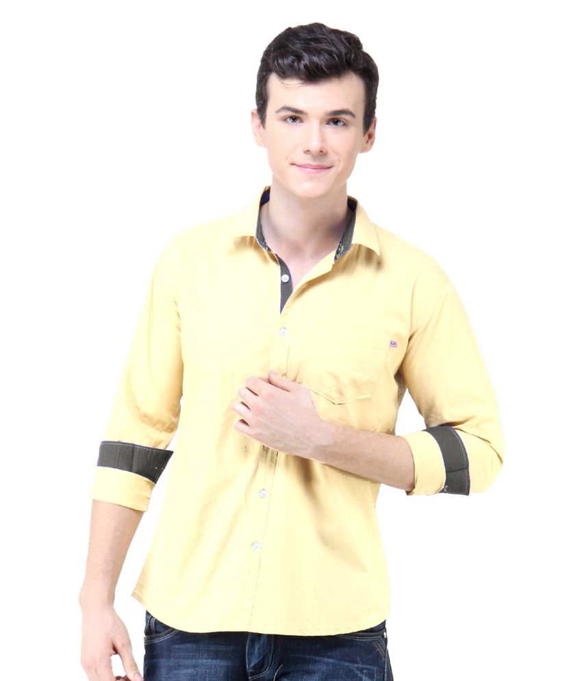 Ghpc Slim Fit Men's Full Sleeves Cotton Shirt(light Yellow) - Buy Ghpc ...