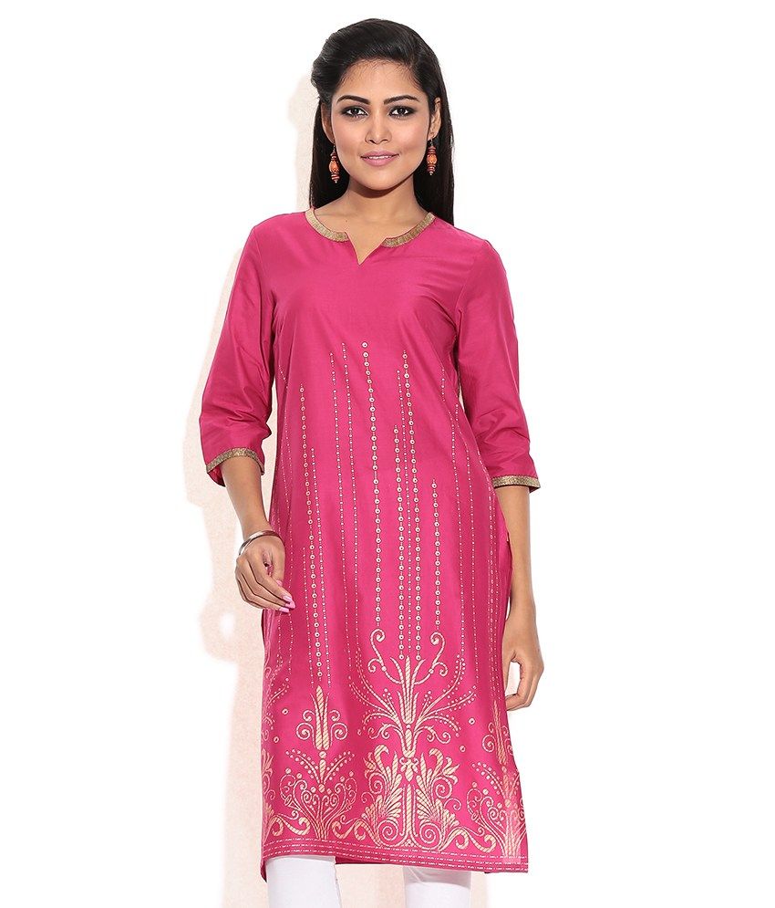 Aurelia Pink Cotton Sweetheart Neck Kurti - Buy Aurelia Pink Cotton ...