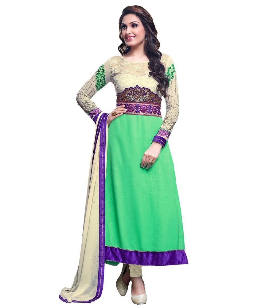 Anarkali Green Georgette Anarkali Semi-Stitched Dress Material Dress ...