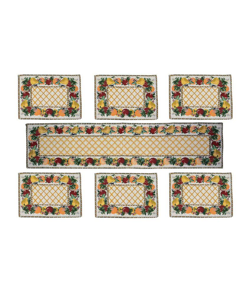     			Loomkart Table Mats With Table Runner On Jacquard Fabric - Set Of 6