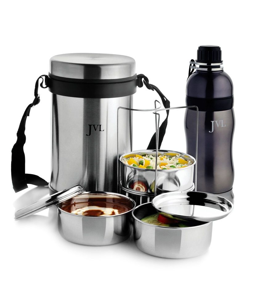 Jvl Stainless Steel Hot Tiffin Carrier With Vacuum Bottle & Carry Bag 2