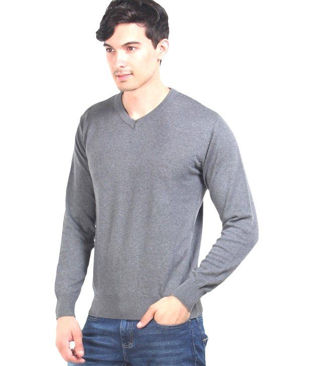 Angelo Litrico Gray Cotton V-neck Full Sleeve Sweater - Buy Angelo ...