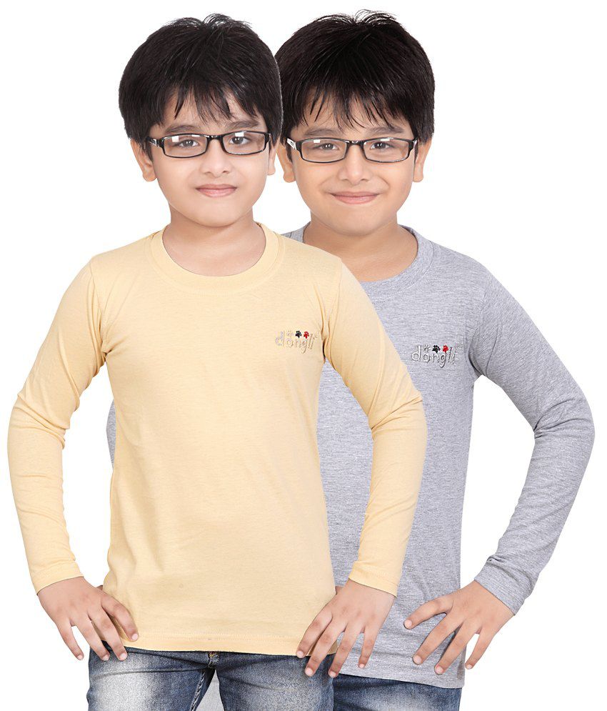 Dongli Multicolor Cotton Full Sleeve T-shirt - Combo Of 2
