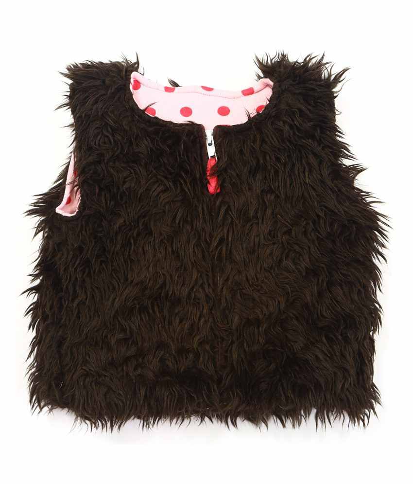     			Bio Kid Brown Cotton Sleeveless Jacket For Girls