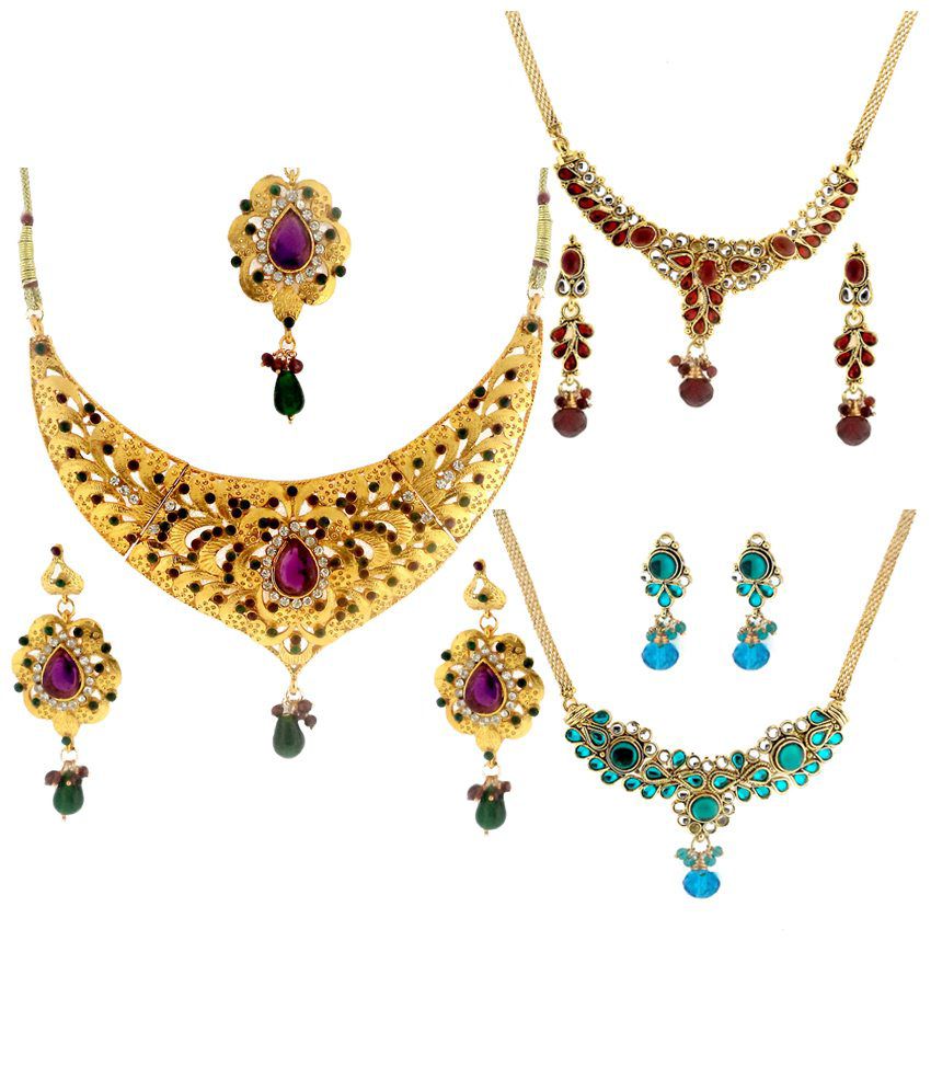 Dg Jewels Multicolour Combo Of 2 Necklace Sets & Necklace Set With ...