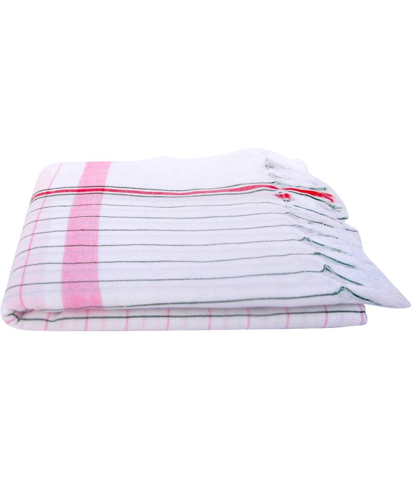     			Sathiyas - White Cotton Striped Bath Towel (Pack of 1)