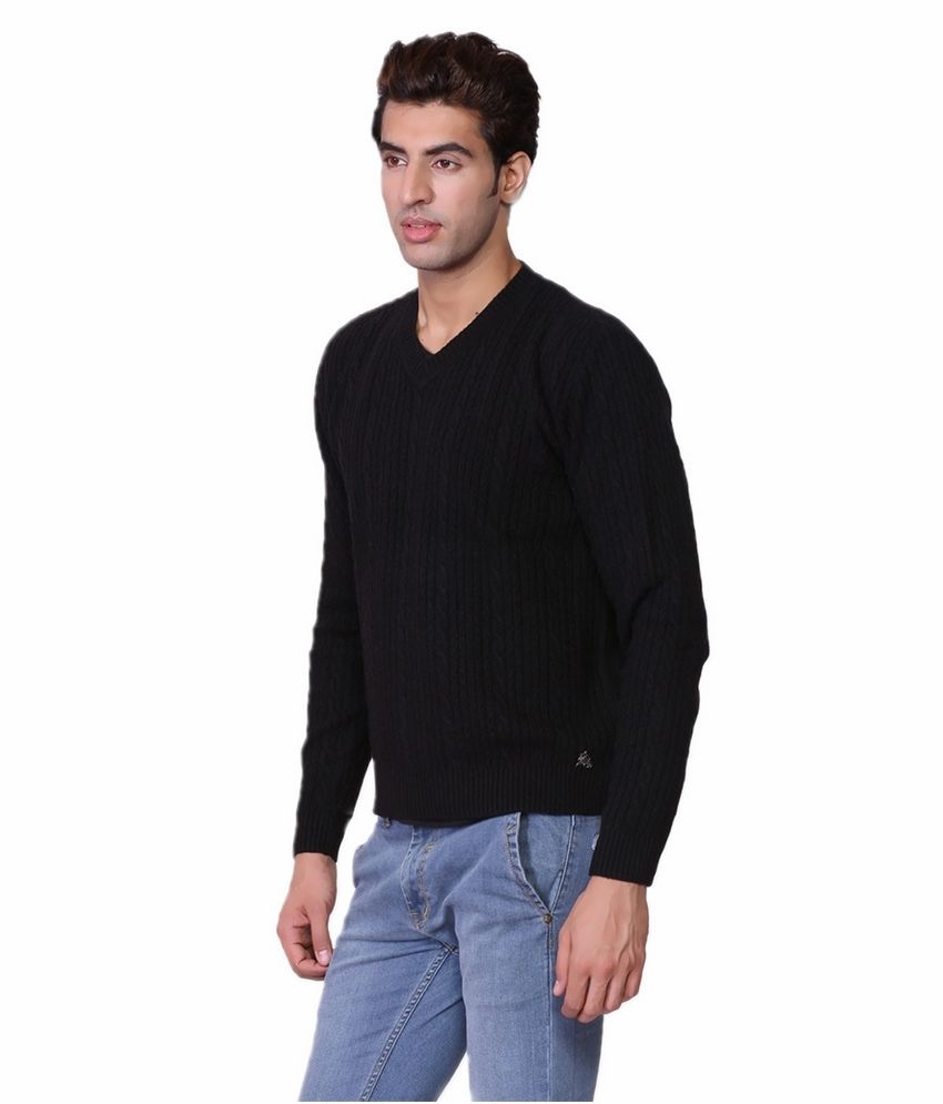 Riverside Black Full Sleeve Acrylic V-neck Sweater - Buy Riverside ...