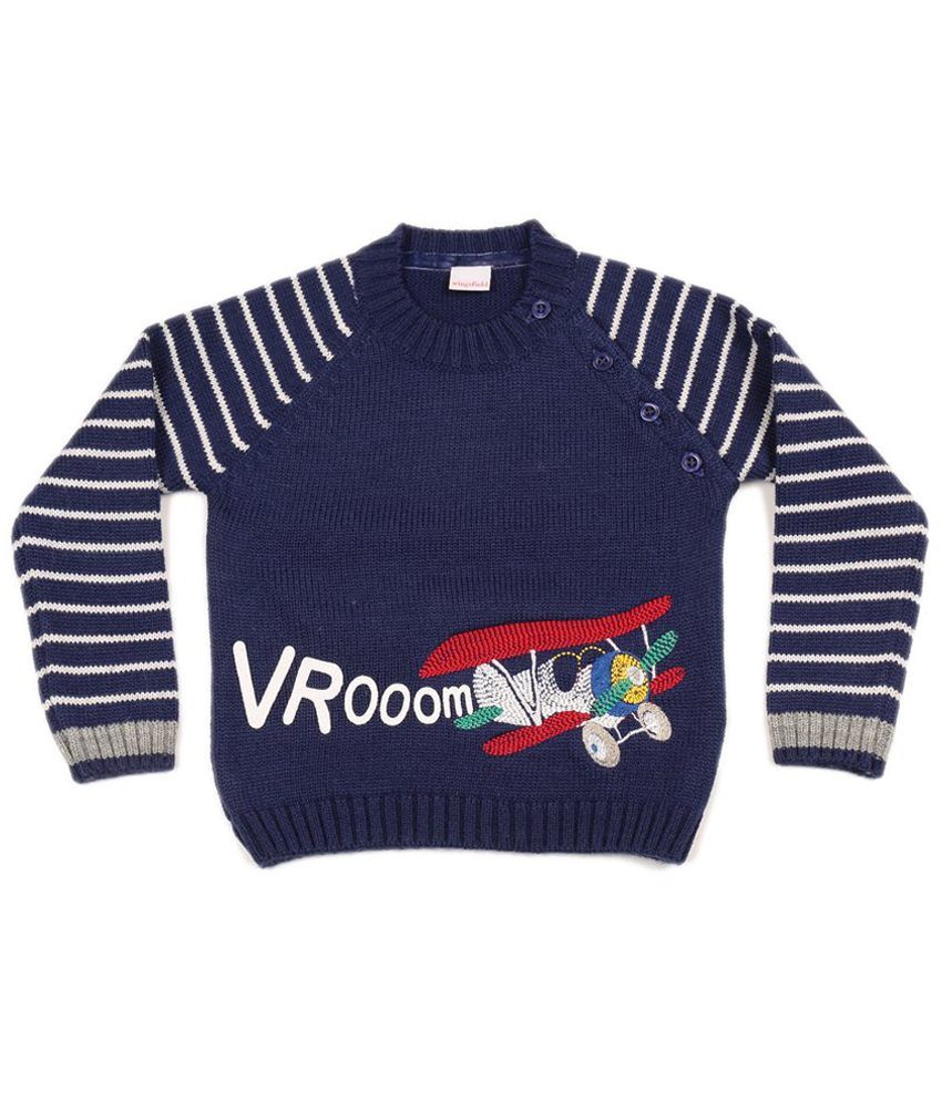 blue and white pullover