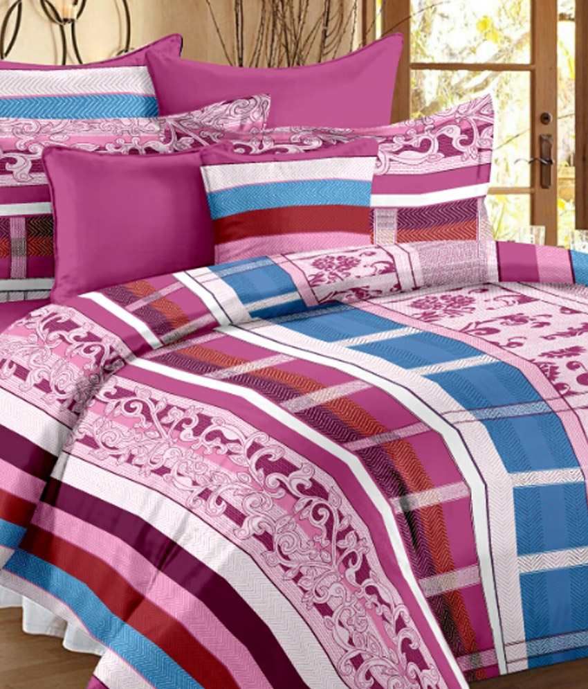 Bedline Home Multicolor Printed Cotton Double Bedsheet With 2 Pillow ...