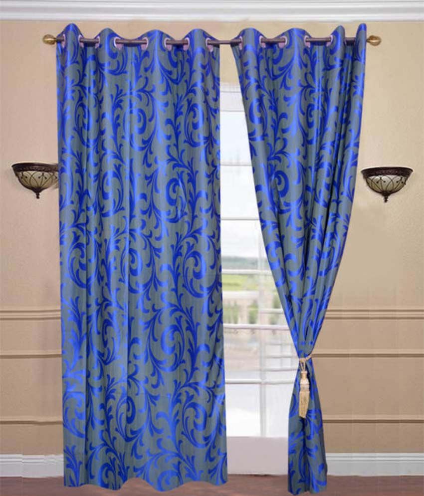 India Tradeus Set of 2 Door Eyelet Curtains Geometrical Blue Buy