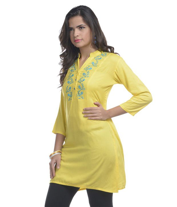 Sritika Yellow Colour Solid Kurti - Buy Sritika Yellow Colour Solid Kurti Online at Best Prices 