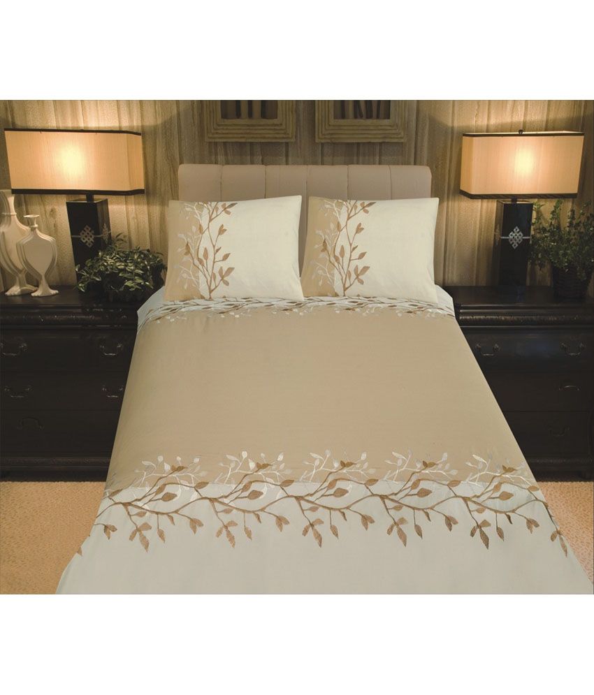 Ddrapes Egyptian Cotton Embroidered Designer Bed Sheets King Size 240 X