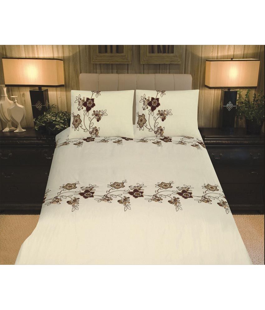 Ddrapes Egyptian Cotton Embroidered Designer Bed Sheets King Size 240 X