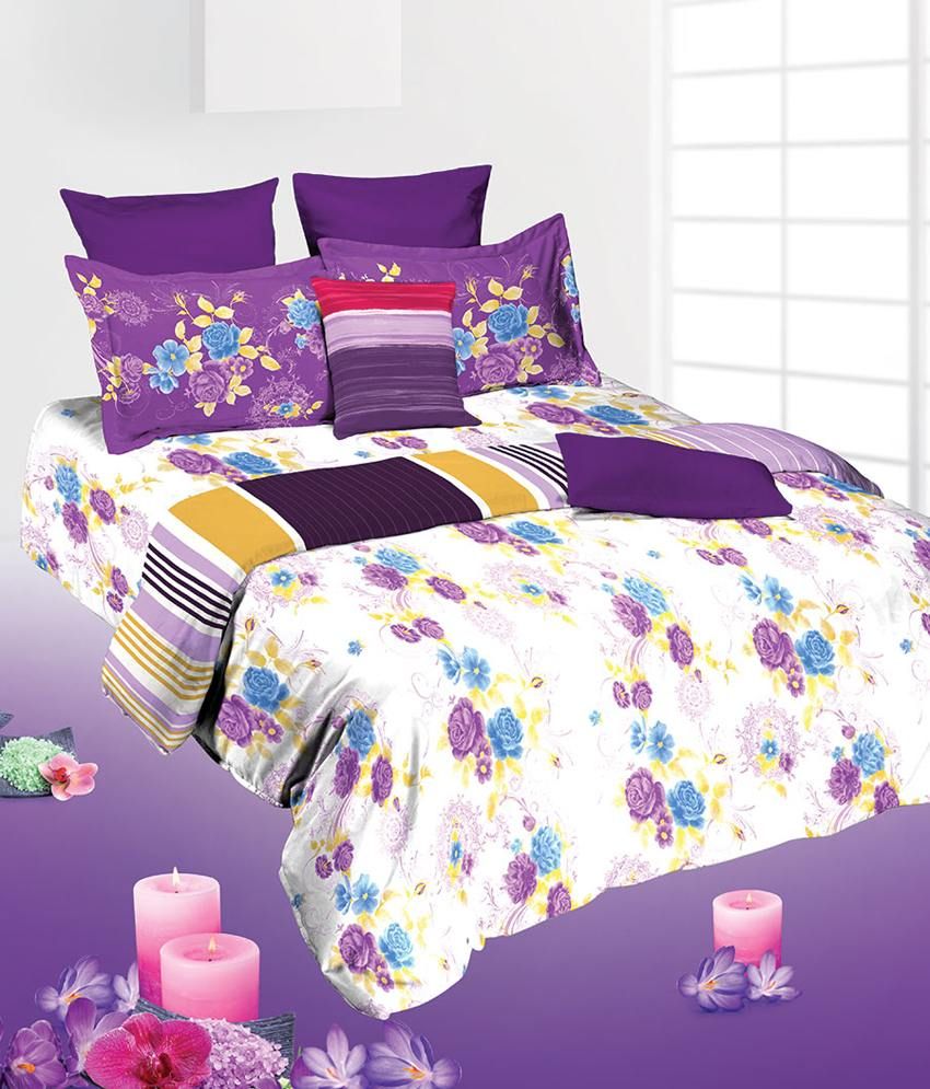 Tangerine Purple Yellow Floral Cotton Comforter Buy Tangerine