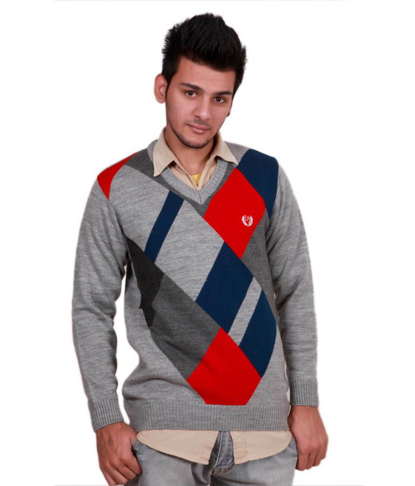 Leebonee Gray Acrylic V-neck Argyle Men's Pullover Sweater - Buy ...