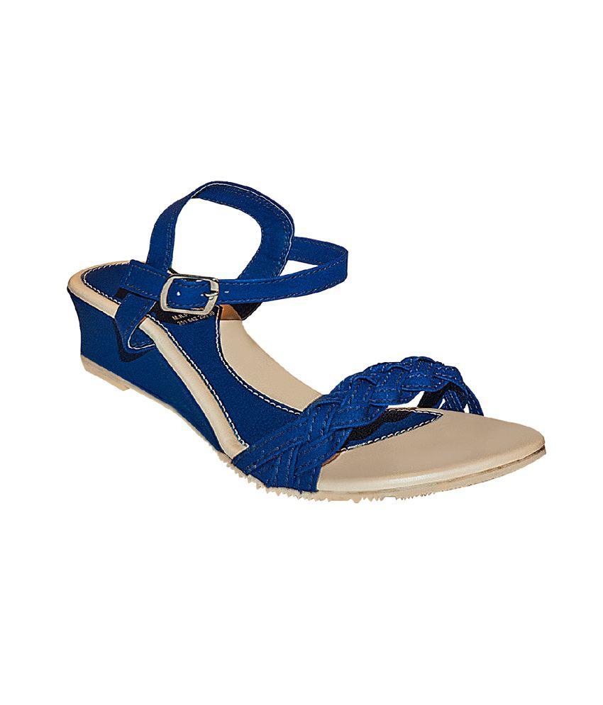 Women Blue Strap-on Low-heel Wedges 