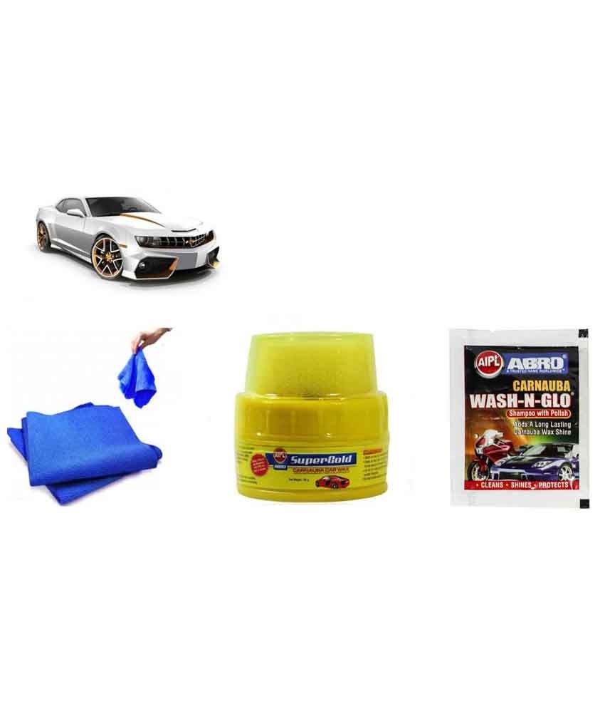 Abro Car Cleaning Kit (shampoo Pouch+wax Polish+microfiber Cloth) Buy