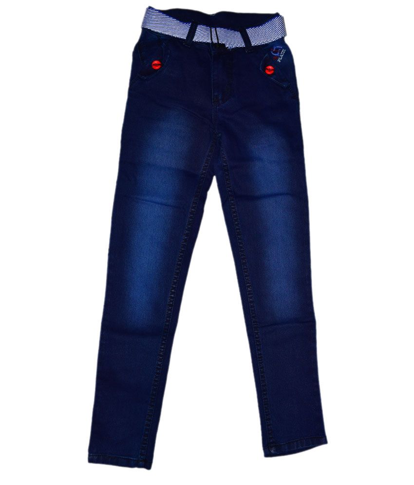     			British Terminal Blue Kids Silky Jeans With Free Belt