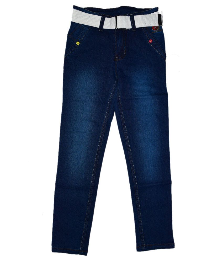     			British Terminal Deep Blue Kids Jeans With Free Belt